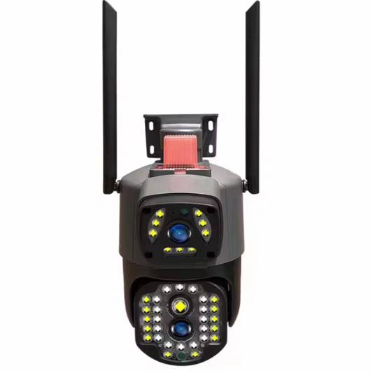 Camera de Supraveghere Tripla WIFI, 12MP, Exterior/Interior, Ultra HD, 5X zoom, Rotire, Leduri, Lumina, Comunicare Bidirectionala, Alarma, Senzor Miscare